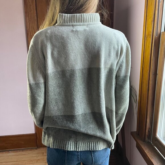 Vintage 90s Sage Green Chenille Sweater L Mock Neck Cable Knit Holiday Coquette - Picture 3 of 8